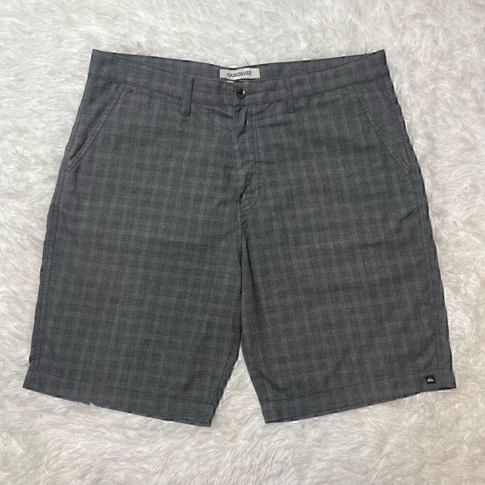 QUIKSILVER Shorts Grey Plaid Casual Mens Size 36 Regular Fit 9" Inseam